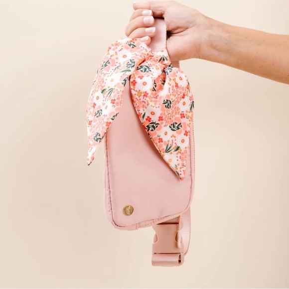 The Darling  Effect Handbags - Pink Belt bag with flowered detachable scarf
